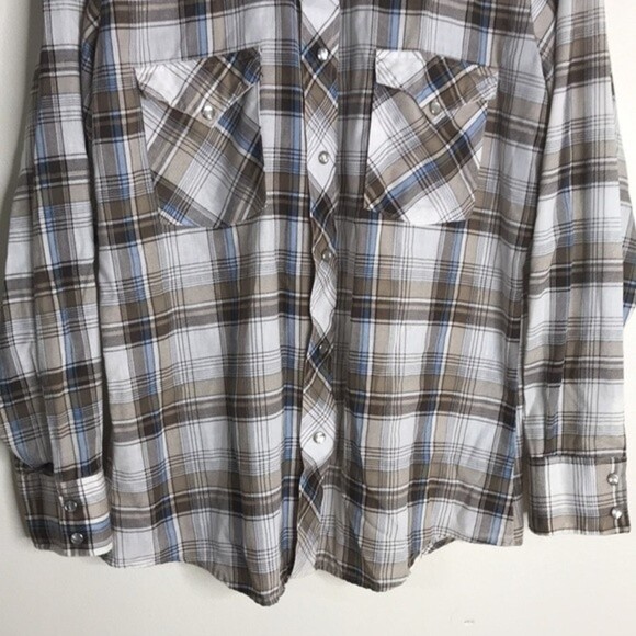 Vintage round up western plaid pearl snap button long sleeve shirt size large - Picture 4 of 14